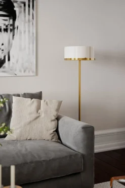 By Rydéns Stehlampe Metall Glas 150 cm hoch in Messing Weiß E27* Wohnzimmerlampen|Metall Lampen