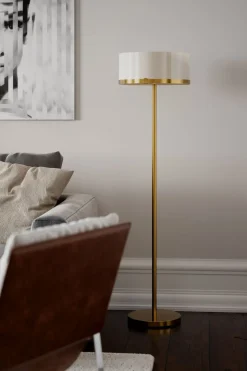 By Rydéns Stehlampe Metall Glas 150 cm hoch in Messing Weiß E27* Wohnzimmerlampen|Metall Lampen