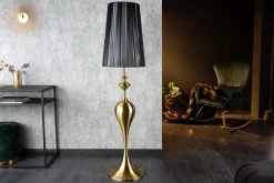 Invicta Interior Stehlampe Metall Nylon Gold Schwarz E27 160 cm elegant