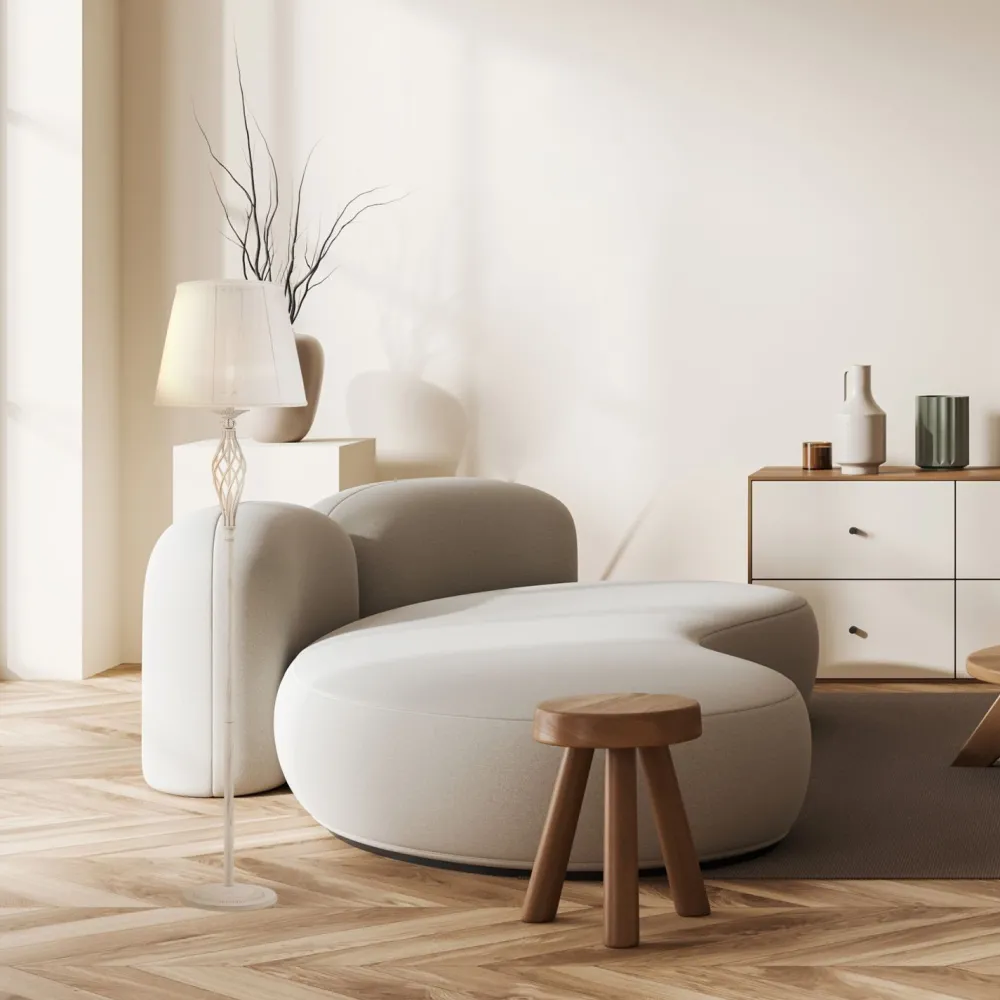 Hot Maytoni Stehlampe Metall Stoff 165 cm in Shabby Weiß Gold Weiß