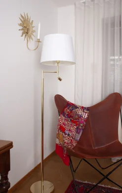 By Rydéns Stehlampe mit Leselampe 157 cm E27 + LED Messing Weiß* Stofflampen|Stehlampen