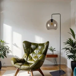 New Nowodvorski Stehlampe Rauchglas 160 cm E27 Kugelschirm Schwarz Grau