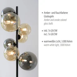 Paul Neuhaus Stehlampe Rauchgrau Bernstein Glas 155 cm G9 2100 lm* Wohnzimmerlampen|Metall Lampen