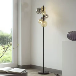 Paul Neuhaus Stehlampe Rauchgrau Bernstein Glas 155 cm G9 2100 lm* Wohnzimmerlampen|Metall Lampen