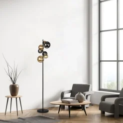 Paul Neuhaus Stehlampe Rauchgrau Bernstein Glas 155 cm G9 2100 lm* Wohnzimmerlampen|Metall Lampen