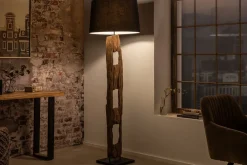 Sale Invicta Interior Stehlampe Stoff Holz 177cm hoch blendarm in Schwarz