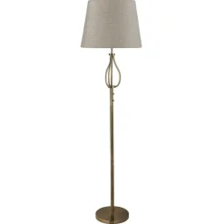 Searchlight Stehleuchte 152 cm E27 in Messing Antik Creme Stoffschirm* Wohnzimmerlampen|Metall Lampen