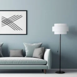 TK Lighting Stehleuchte 155 cm Schwarz Weiß Ø 50 cm Metall Stoff E27* Bürolampen|Stofflampen