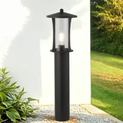 Searchlight Stehleuchte außen IP44 73 cm E27 Schwarz Alu Glas Garten* Metall Lampen|Vintage Lampen