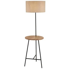 Searchlight Stehleuchte Dreibein 155 cm E27 mit Ablage Holz Metall Stoff* Bürolampen|Wohnzimmerlampen