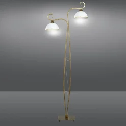 Discount Emibig Stehleuchte Gold Antik Weiß Metall Glas 2-flammig