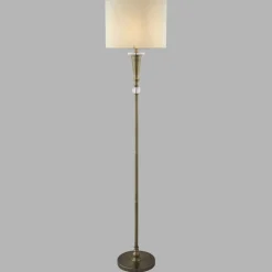 Sale Searchlight Stehleuchte Messing Antik Natur 165 cm E27 Metall Stoff