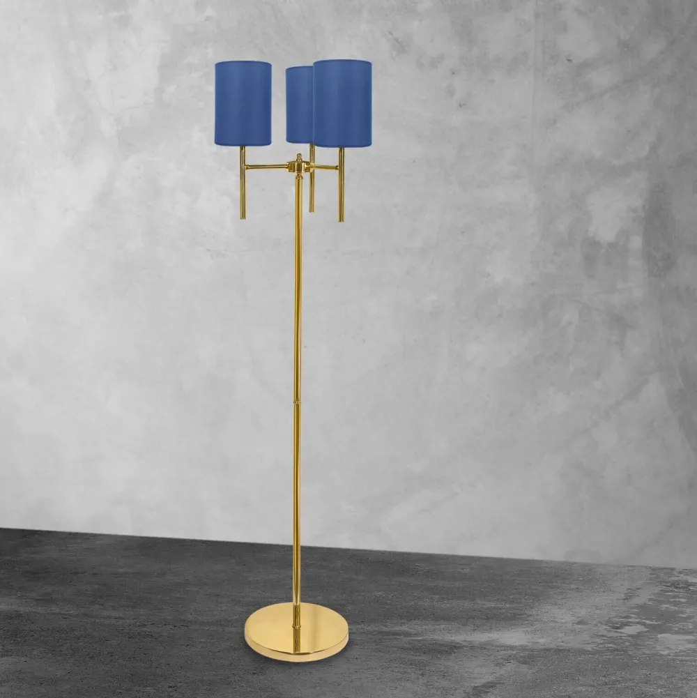 Giovanni Battista Stehleuchte Messing Stoff Blau 3-flammig 153,5 cm klein* Bürolampen|Lampen Aus Aller Welt