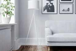 By Rydéns Stehleuchte Metall Stoff 145 cm hoch Tripod Weiß E27* Wohnzimmerlampen|Retro Lampen