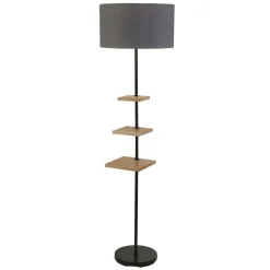 Searchlight Stehleuchte mit Ablage 163 cm Grau E27 Holz Stoff* Bürolampen|Stofflampen
