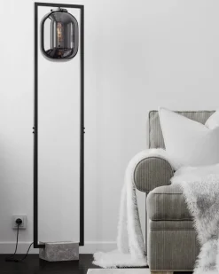 By Rydéns Stehleuchte Rauchglas Metall Stein 150 cm Retro Design E27* Wohnzimmerlampen|Glaslampen