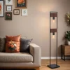Luminex Stehleuchte Schwarz Braun 148 cm niedrig Metall* Holzlampen|Stehlampen