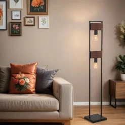 Luminex Stehleuchte Schwarz Braun 148 cm niedrig Metall* Holzlampen|Stehlampen