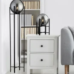 Searchlight Stehleuchte Schwarz Rauchgrau E27 159 cm Glas Metall* Wohnzimmerlampen|Glaslampen