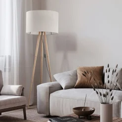 TK Lighting Stehleuchte Skandinavisch Holz Stoff Dreibein 146 cm* Lampen Aus Aller Welt|Stofflampen