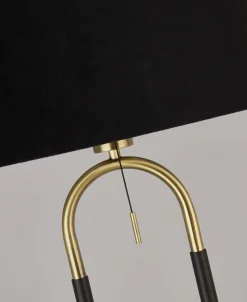 Searchlight Stehleuchte Stoff Metall 161 cm E27 in Schwarz Messing* Wohnzimmerlampen|Stofflampen