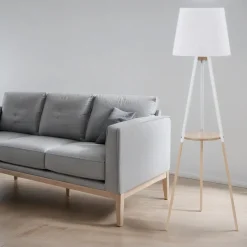 Hot TK Lighting Stehleuchte VAIO Weiß Holz Dreibein skandinavisch