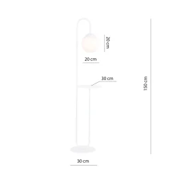 Hot Emibig Stehleuchte Weiß 150 cm klein Glas Kugelschirm Ablage