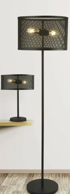 Searchlight Stehleuchte Wohnzimmer 145 cm klein Metall 2x E27 Schwarz* Bürolampen|Wohnzimmerlampen