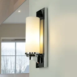 Outlet Elstead Stilvolle Badlampe LED IP44 Glas Schirm Weiß Chrom