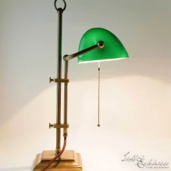 Berliner Messingleuchten Stilvolle Bankerleuchte Messing Glas mit Zugschalter* Schreibtischlampen|Metall Lampen