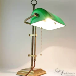 Berliner Messingleuchten Stilvolle Bankerleuchte Messing Glas mit Zugschalter* Schreibtischlampen|Metall Lampen