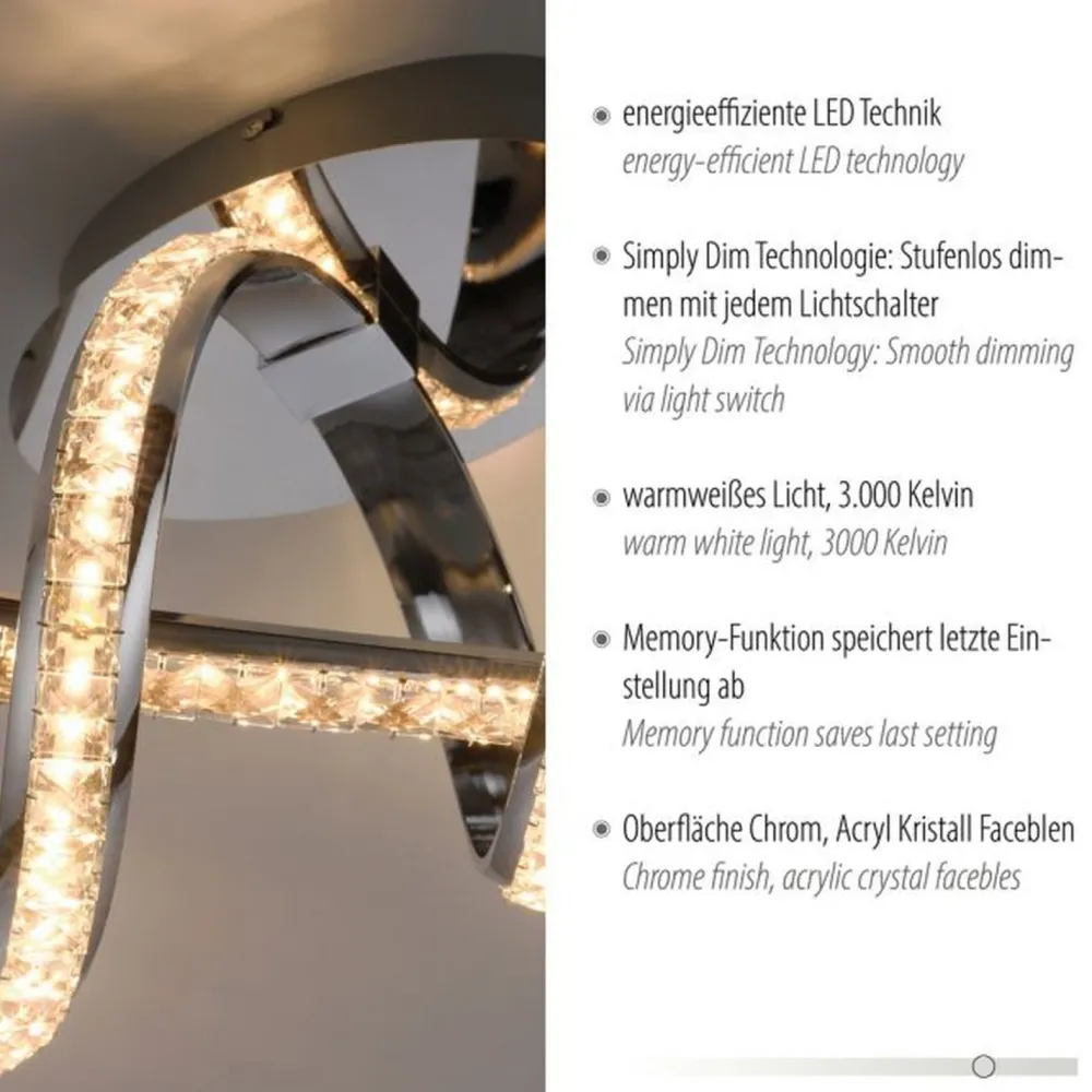 Paul Neuhaus Stilvolle LED Deckenlampe in Chrom dimmbar 30 W L:65 cm* Deckenleuchten|Flurlampen