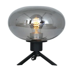 Best Steinhauer Stilvolle Tischlampe Metall Glas in Rauchgrau E27 22 cm