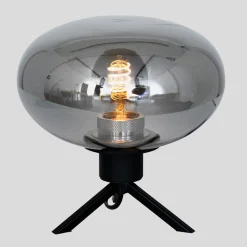 Best Steinhauer Stilvolle Tischlampe Metall Glas in Rauchgrau E27 22 cm