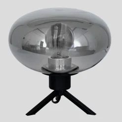 Best Steinhauer Stilvolle Tischlampe Metall Glas in Rauchgrau E27 22 cm