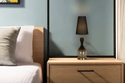 Searchlight Stilvolle Tischleuchte Stoffschirm Glas E27 67 cm hoch* Wohnzimmerlampen|Glaslampen