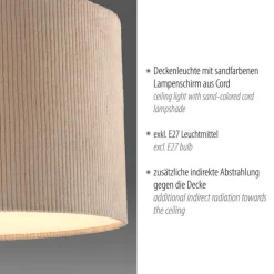 Outlet Just Light Stoff Deckenlampe blendarm Beige E27 Ø35 cm gemütlich