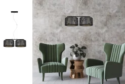 Belis Stoff Hängelampe blendarm Graphit Muster E27 70 cm lang* Bürolampen|Wohnzimmerlampen