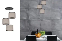 Online Belis Stoff Hängelampe blendarm Schwarz Beige E27 Ø45 cm rund