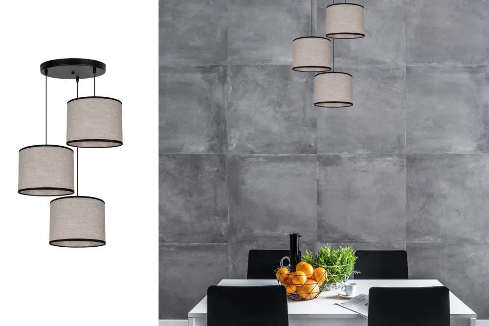 Online Belis Stoff Hängelampe blendarm Schwarz Beige E27 Ø45 cm rund