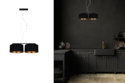 Belis Stoff Hängelampe blendarm Schwarz Gold E27 70 cm lang* Bürolampen|Wohnzimmerlampen