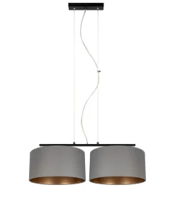 Online Belis Stoff Hängelampe blendarm Graphit Gold E27 70 cm lang