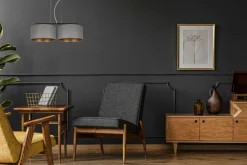 Online Belis Stoff Hängelampe blendarm Graphit Gold E27 70 cm lang