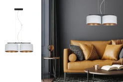 Clearance Belis Stoff Hängelampe Schwarz Weiß Gold E27 70 cm lang