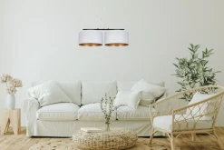 Clearance Belis Stoff Hängelampe Schwarz Weiß Gold E27 70 cm lang