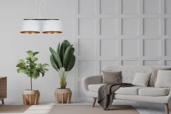 Clearance Belis Stoff Hängelampe Schwarz Weiß Gold E27 70 cm lang