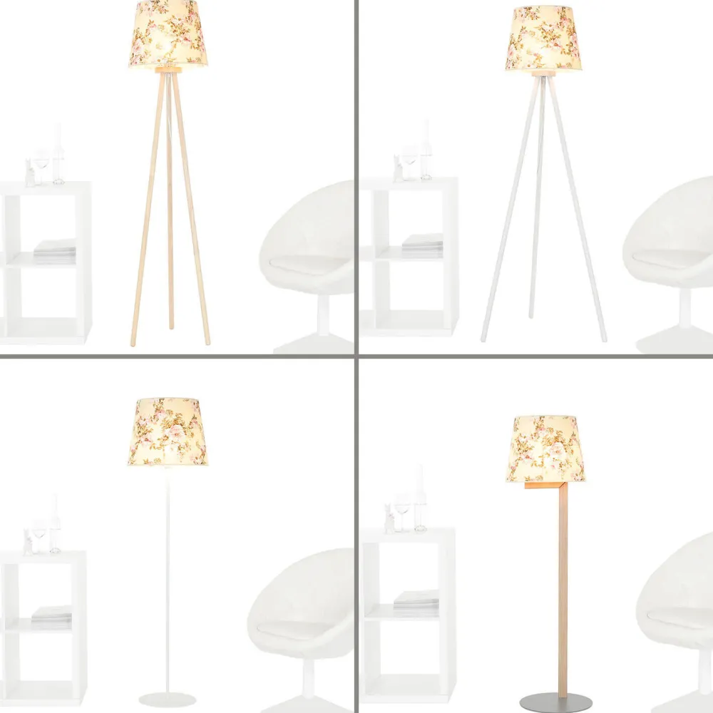 Clearance Duolla Stoff Lampenschirm Stehlampe Weiß Rosa Blumen E27