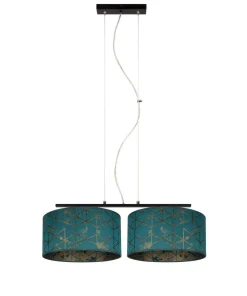 Belis Stoff Pendelleuchte blendarm Grün Muster E27 70 cm lang