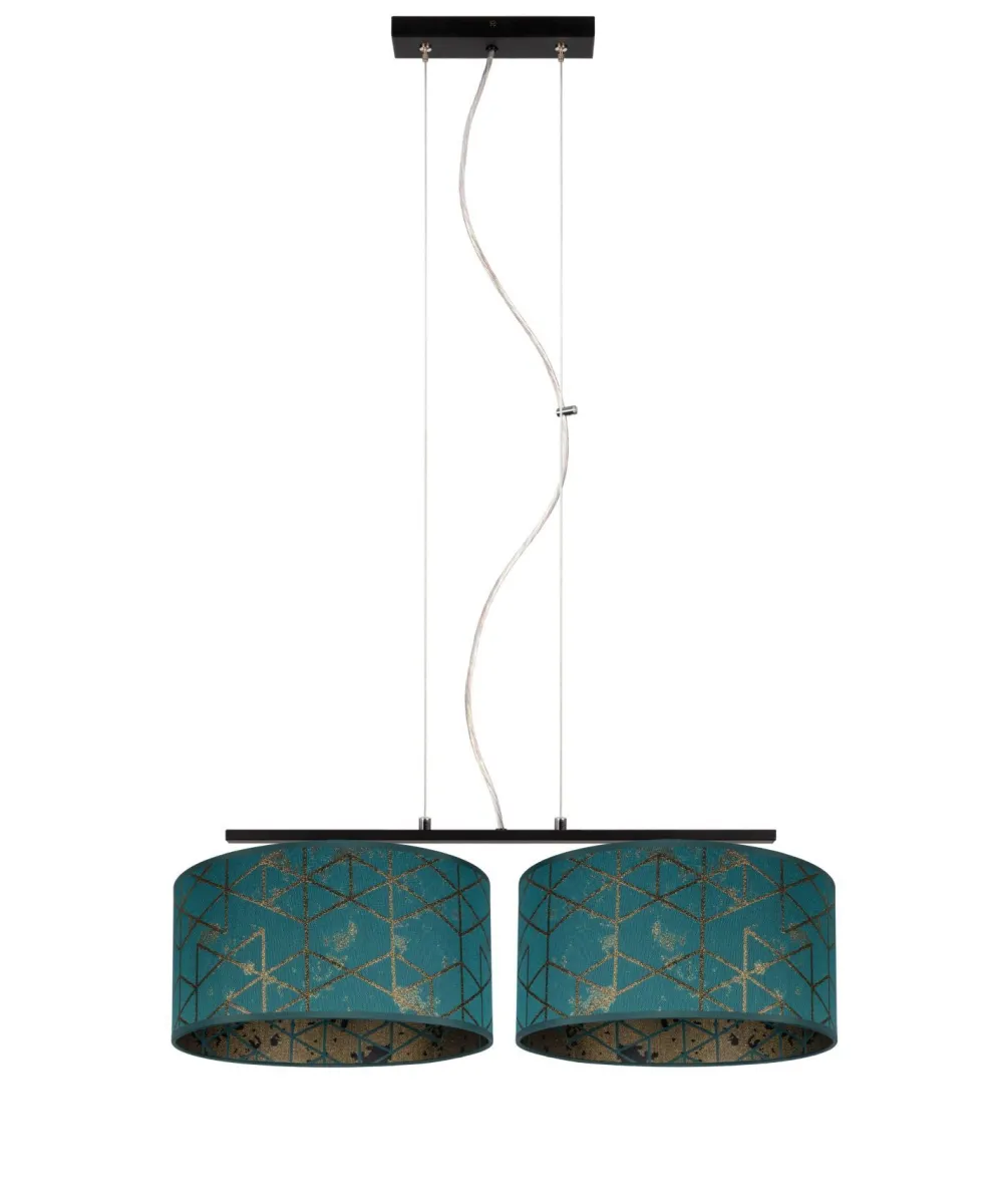 Belis Stoff Pendelleuchte blendarm Grün Muster E27 70 cm lang