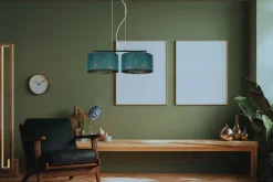 Belis Stoff Pendelleuchte blendarm Grün Muster E27 70 cm lang